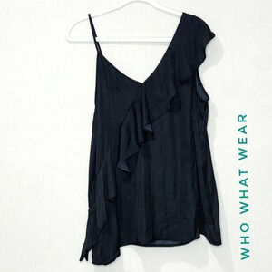 Who‎ What Wear Women's Jet Black Sleeveless Ruffle Tank Blouse Size XL